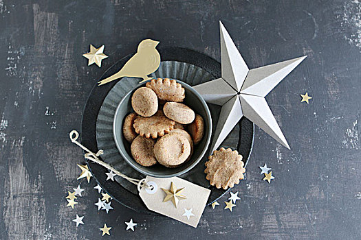圣诞饼干,果馅饼,锡,星,手工制作,纸,金色,箔