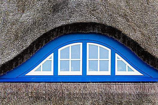 屋顶窗,茅草屋顶,房子,岛屿,梅克伦堡前波莫瑞州,德国,欧洲