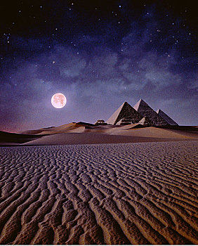沙漠,金字塔,夜晚