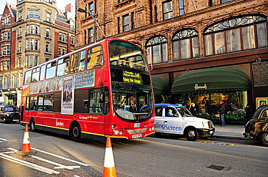 红色,双层巴士,巴士,正面,高级,哈洛兹,伦敦,英格兰,英国,欧洲