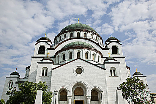塞尔维亚,贝尔格莱德,东正教,最大,教堂,户外,晨景
