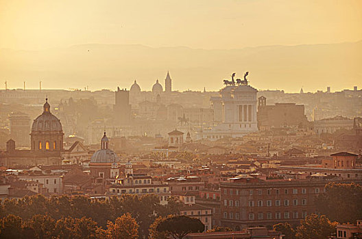 罗马,屋顶,风景,日出,剪影,古代建筑,意大利