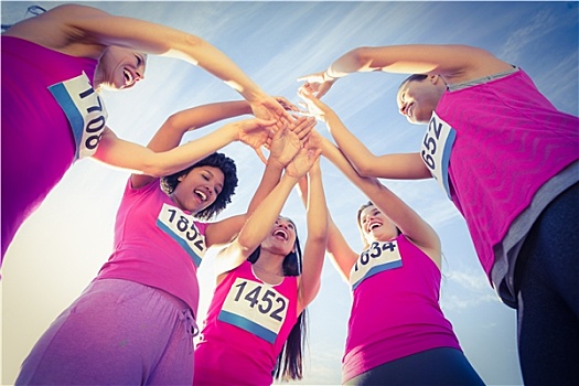 五个,欢呼,跑步,支持,乳腺癌,马拉松