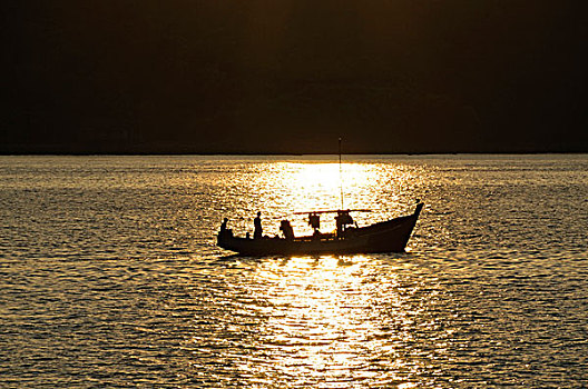渔船,逆光,那布利海滩,缅甸,东南亚