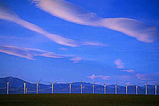 云,风轮机,落基山脉,溪流,艾伯塔省,加拿大