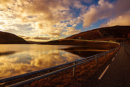 日落,孤单,道路,靠近,北角,挪威,欧洲