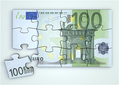 100欧元,钞票,拼图,俯视
