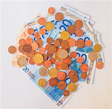 欧元,硬币,钞票