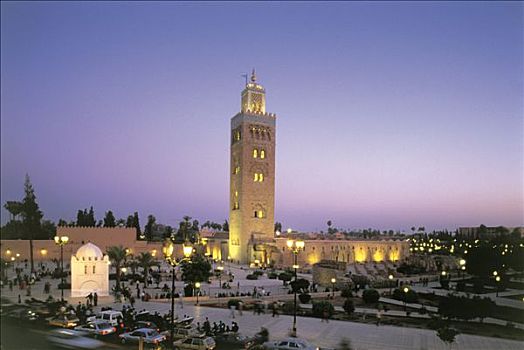 摩洛哥,玛拉喀什,库图比亚清真寺,日落