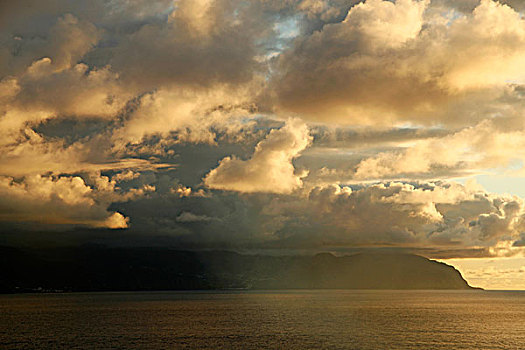 葡萄牙,亚速尔群岛,日出,云,上方,岛屿