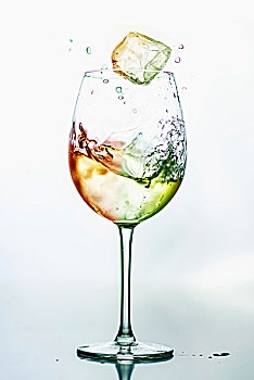 色彩,冰块,落下,玻璃,葡萄酒