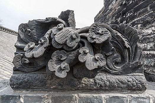 中国山西省平遥古城晋商马家大院砖雕石雕
