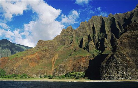 纳帕利海岸,风景,船,考艾岛,夏威夷,美国
