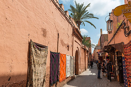 狭窄,小路,地毯,商店,麦地那,玛拉喀什,摩洛哥,非洲