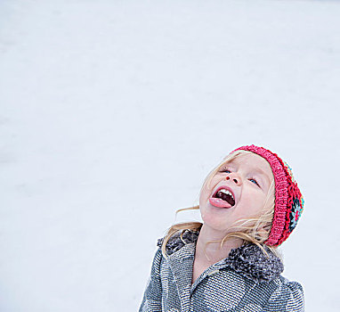 幼儿,伸舌头,情调,雪