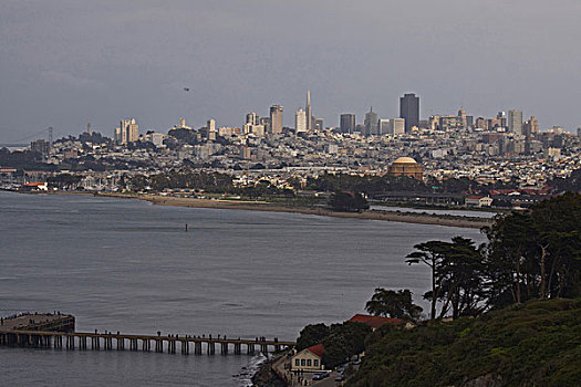 旧金山,金融区,科伊特塔,艺术宫,海湾大桥,旧金山湾,加利福尼亚,美国