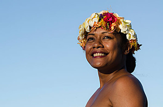 女人,花环,斐济