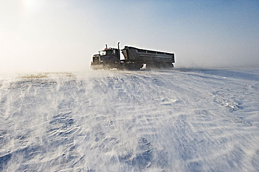 卡车,途中,遮盖,吹,雪,靠近,莫理斯,曼尼托巴,加拿大