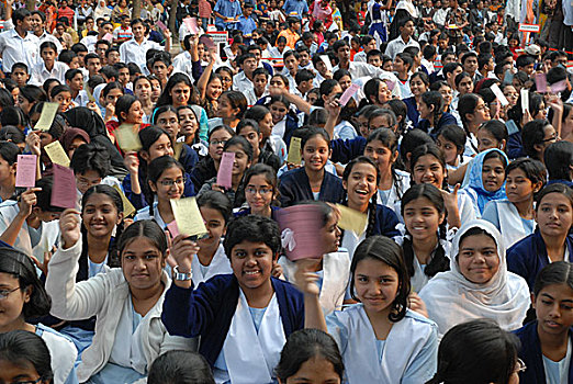 集合,学生,看书,标语,达卡,孟加拉,二月,2008年