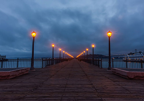 码头,面对,旧金山湾,裂缝,黎明