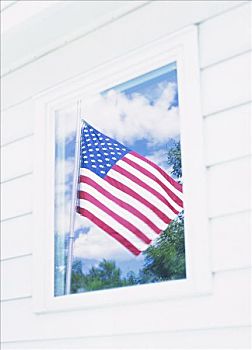 反射,美国国旗,窗户