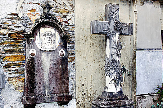 墓碑,老,墓地,马焦雷湖,提契诺河,瑞士,欧洲