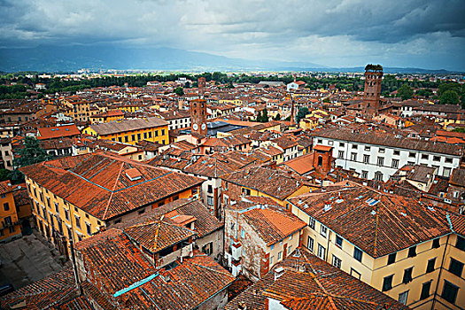 卢卡,屋顶,风景,红色,古建筑,山脉,意大利