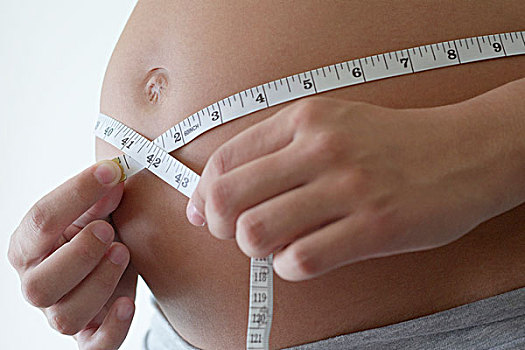 孕妇,测量,腹部,卷尺,局部