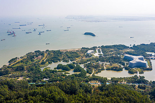 航拍广东广州大角山海滨公园