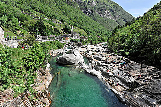 山,河,鲜明,变质岩,切削,山谷,提契诺河,瑞士,欧洲