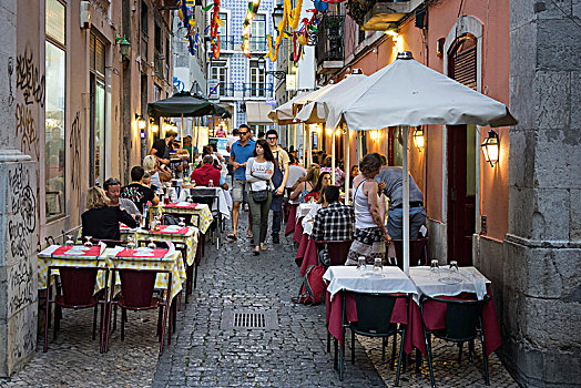 葡萄牙,里斯本,小巷,餐馆,餐饮,老城