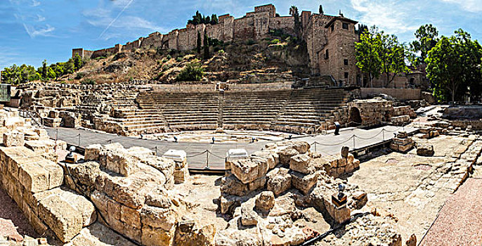 古老,罗马,圆形剧场,遗址,马拉加,西班牙