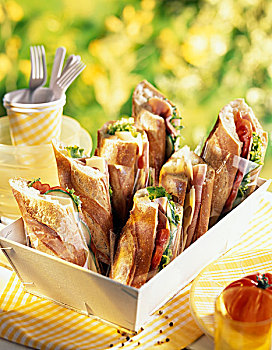 火腿,生菜,棍子面包三明治