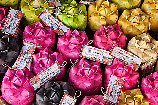 柬埔寨,收获,老,市场,藏红花,粉末,礼物