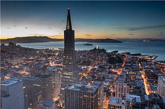 俯视图,旧金山,金融区,旧金山湾