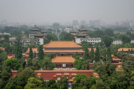 俯瞰北京故宫及钟鼓楼