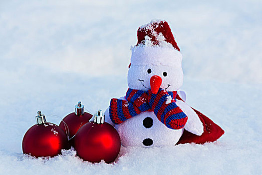 特写,毛绒玩具,雪人,圣诞节,帽子,围巾,旁侧,红色,圣诞节饰物