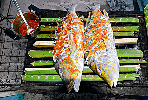 鱼肉,风格,鲷鱼,炭烤架,拉迪格岛,塞舌尔,非洲