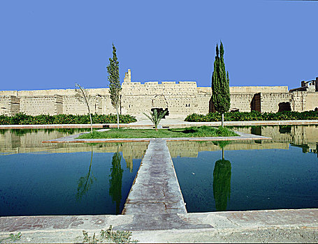 花园,马拉喀什,长,墙壁,城市
