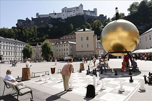 雕塑,下棋,玩家,霍亨萨尔斯堡城堡,萨尔茨堡,奥地利,欧洲