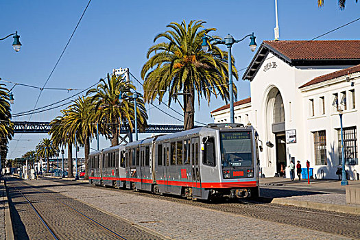 有轨电车,恩巴卡德罗,南海滩,旧金山,加利福尼亚,美国