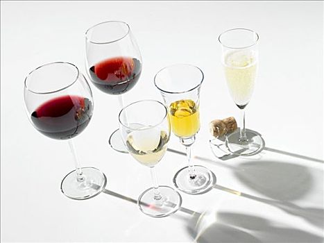 多样,葡萄酒,玻璃杯,一个,汽酒