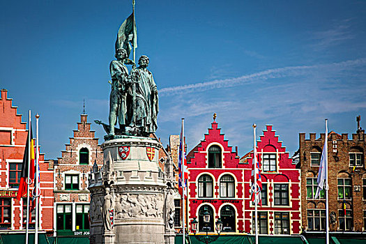 雕塑,建筑,市场,广场,中世纪,城镇,布鲁日,比利时