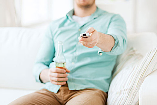 饮料,电视,休闲,人,概念,男人,变化,频道,喝,啤酒,在家