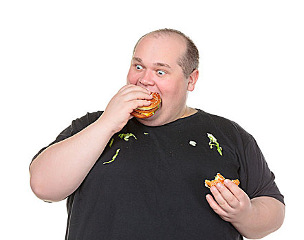 肥胖,男人,吃饭,汉堡包