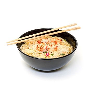 虾,面条汤,碗,筷子