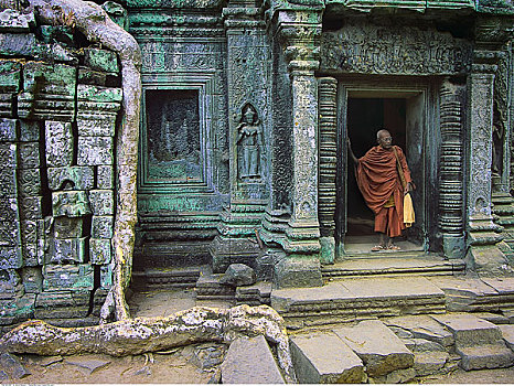 僧侣,入口,塔普伦寺,庙宇,柬埔寨