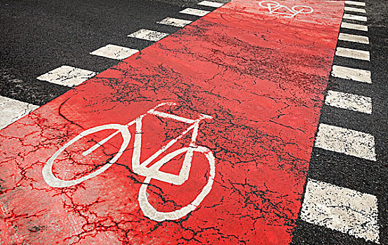 红色,自行车,路标,城市,沥青,道路,穿过