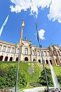 慕尼黑,巴伐利亚国会大厦,座椅,德国州议会,巴伐利亚,旗帜,德国,欧洲,上巴伐利亚