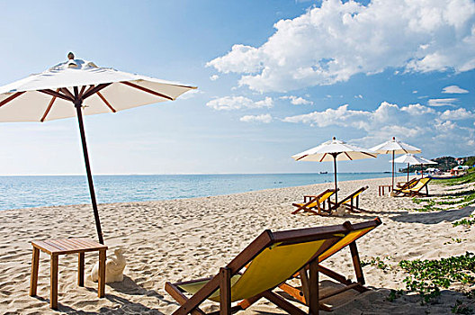 伞,太阳,躺椅,沙,海滩,运河,苏梅岛,岛屿,甲米,泰国,亚洲